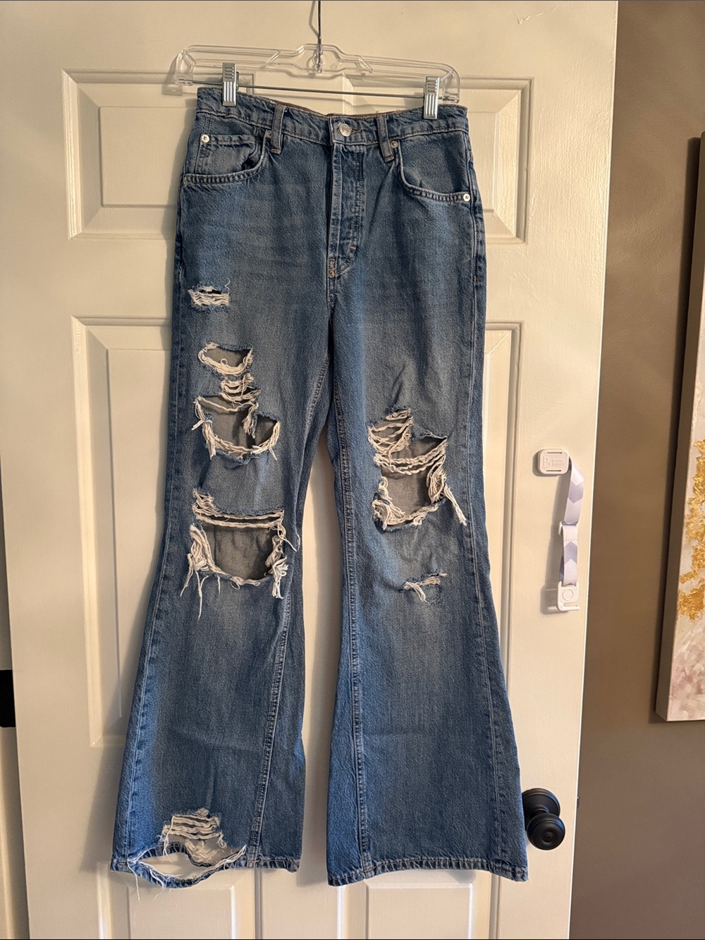 We The Free Ripped Dark Blue Wide-Leg Flare Jeans